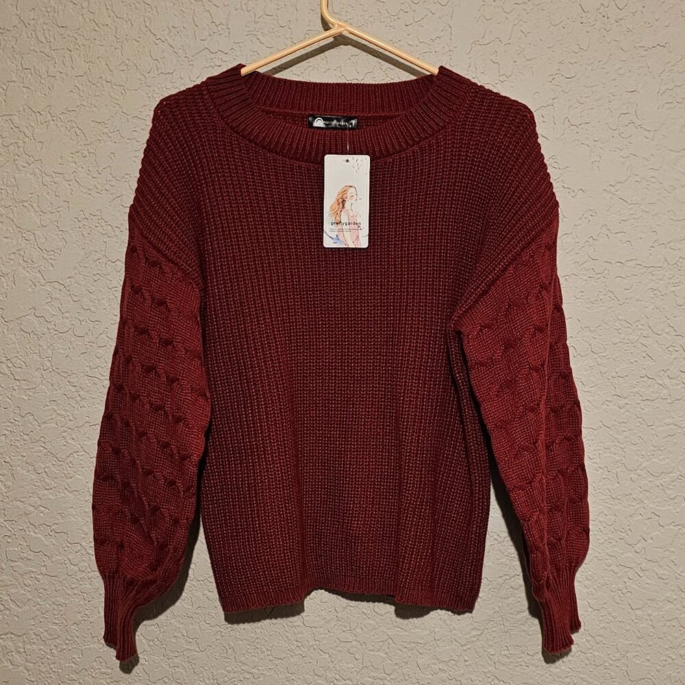 PRETTYGARDEN Winter Pullover Knit Sweater Long Sleeve Crewneck RED (S)